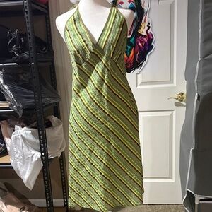 EUC Striped sparkling green Halter Neck Midi Dress made in Thailand  size L